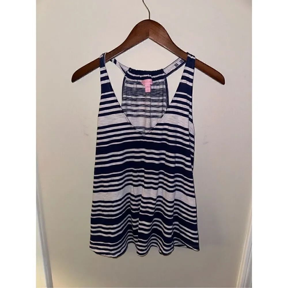 Lilly Pulitzer Navy and White Striped Cotton Tank Top Large